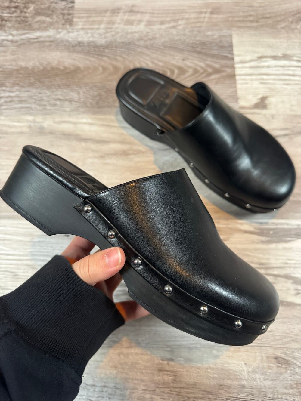 Zara Black Studded Platform Clog Mules Chunky Heel Indie Sleaze Grunge Fall 37